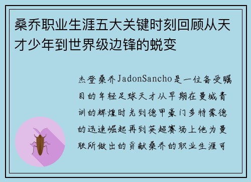 桑乔职业生涯五大关键时刻回顾从天才少年到世界级边锋的蜕变